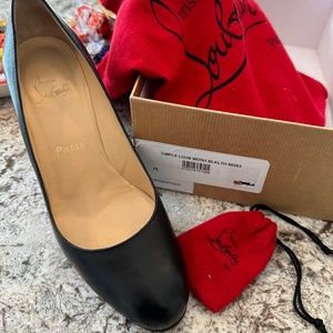 Authentic Christian Louboutin black leather Simple Pump 85 mm Size 37.5 Worn 2X